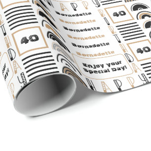 Naam Leeftijd Sentiment Retro Rainbow Bruin Zwart Cadeaupapier