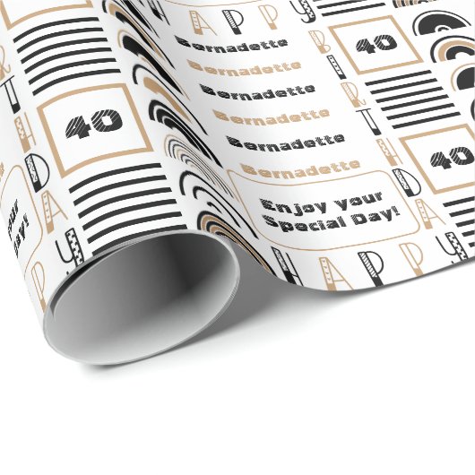 Naam Leeftijd Sentiment Retro Rainbow Bruin Zwart  Cadeaupapier (Rol Hoek)