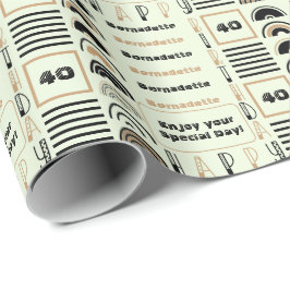 Naam Leeftijd Sentiment Retro Rainbow Bruin Zwart  Cadeaupapier