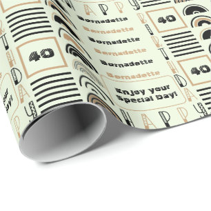 Naam Leeftijd Sentiment Retro Rainbow Bruin Zwart Cadeaupapier