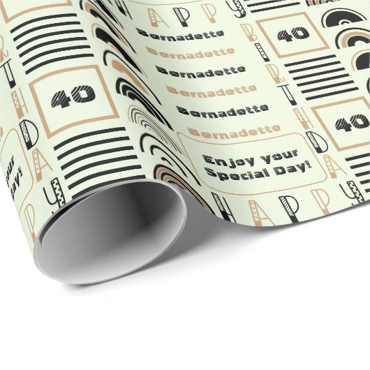 Naam Leeftijd Sentiment Retro Rainbow Bruin Zwart  Cadeaupapier (Rol Hoek)