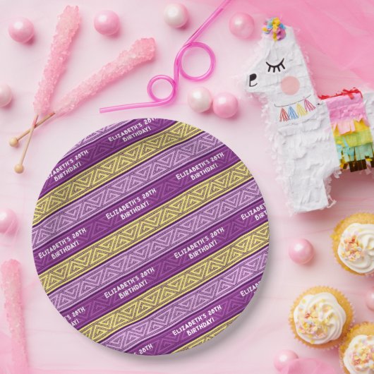 Naam & Leeftijd Verjaardagsfeest Celtic Stripe Paa Papieren Bordje (Feest)