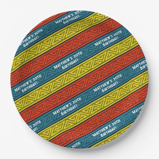 Naam & Leeftijd Verjaardagsfeest Celtic Stripe Roo Papieren Bordje (Voorkant)