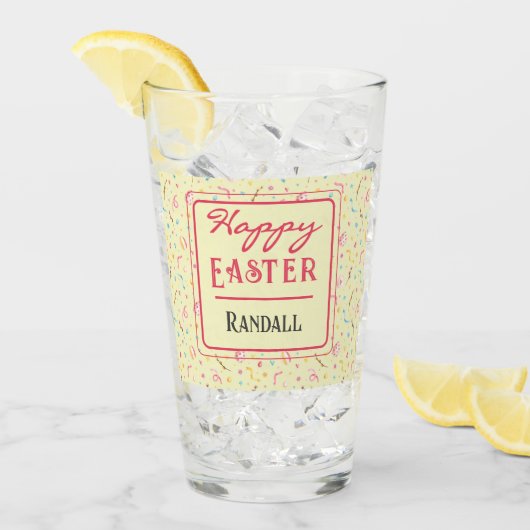 Naam, Lente Patroon Happy Easter Pint Glas (Voorkant ijs)