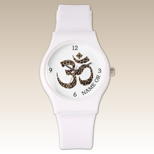 Naam Leopard Print Op Symbool Wit Silicone Horloge