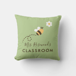 Naam leraar: Classroom Bee Dusty Green Kussen
