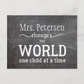 Naam leraar dank u witte typografie schoolbord briefkaart (Voorkant)