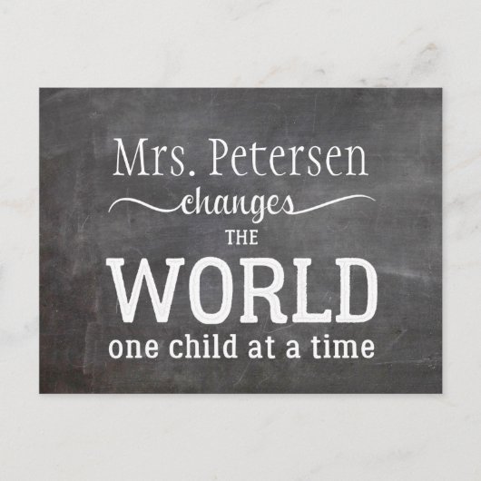 Naam leraar dank u witte typografie schoolbord briefkaart (Voorkant)