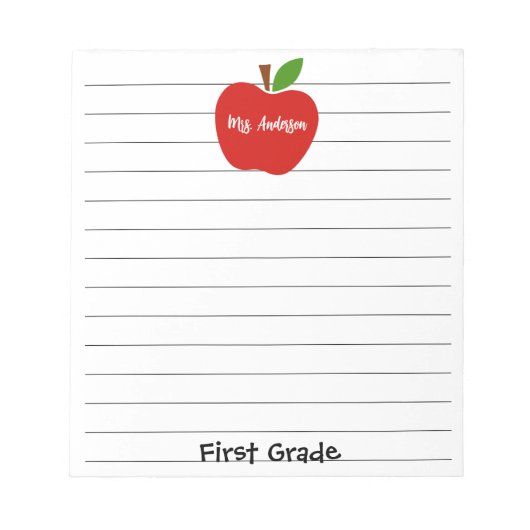 Naam leraar en Grade Apple Notitieblok (Voorkant)
