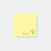 Naam leraar geel bloemenmonogram post-it® notes (Voorkant)