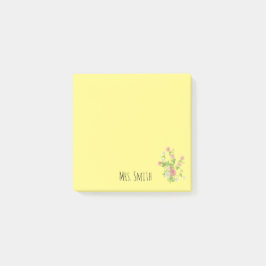 Naam leraar geel bloemenmonogram post-it® notes