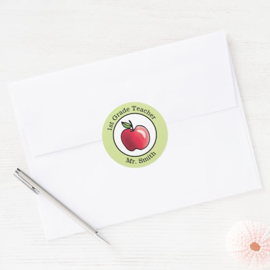 Naam leraar Red apple gepersonaliseerd Ronde Sticker (Envelop)