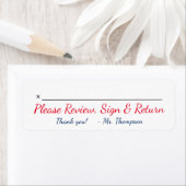 Naam leraar + "Review, teken en retournering" Etiket (Insitu)