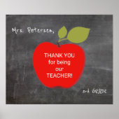 Naam leraar | Zwart rode appel dank u Poster (Voorkant)