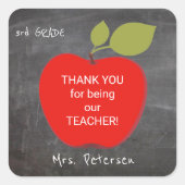 Naam leraar | Zwart rode appel dank u Vierkante Sticker (Voorkant)