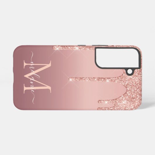 Naam Letter - Aangepaste Roos - Blush Glitter Driv Samsung Galaxy Hoesje (Achterkant horizontaal)