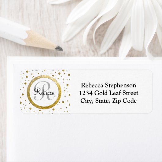 Naam Letter Gold Confetti Monogram Etiket (Insitu)