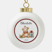 Naam Leuke Kerst Teddy Keramische Bal Ornament (Voorkant)
