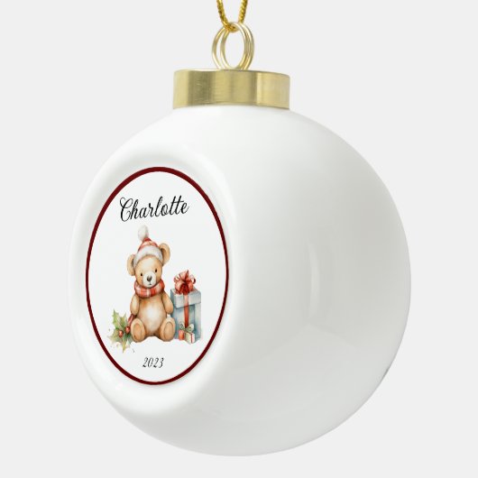 Naam Leuke Kerst Teddy Keramische Bal Ornament (Rechts)