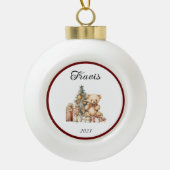 Naam Leuke Kerst Teddy Keramische Bal Ornament (Voorkant)