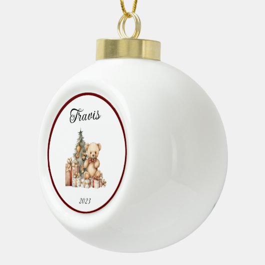 Naam Leuke Kerst Teddy Keramische Bal Ornament (Rechts)