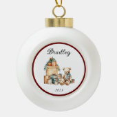 Naam Leuke Kerst Teddy Keramische Bal Ornament (Voorkant)