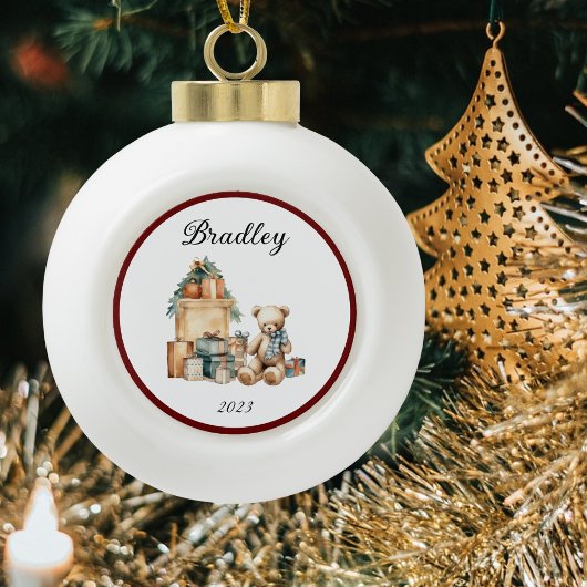 Naam Leuke Kerst Teddy Keramische Bal Ornament
