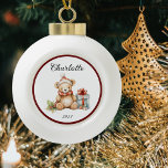 Naam Leuke Kerst Teddy Keramische Bal Ornament<br><div class="desc">Personaliseer deze Cute Teddy Ceramic Bauble en vier dit jaar kerst,  met een  Touch. Ideaal voor kinderen,  familie en vrienden.</div>