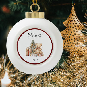 Naam Leuke Kerst Teddy Keramische Bal Ornament