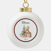 Naam Leuke Kerst Teddy Keramische Bal Ornament (Voorkant)
