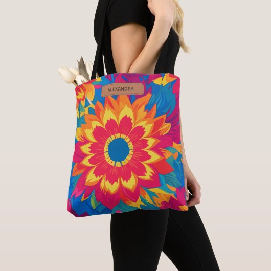  naam Levendige kleuren Stijlvolle bloemen Tote Bag (Dichtbij)