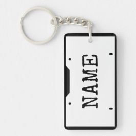  naam Licentie Bord White Black Border Sleutelhanger