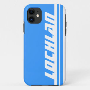 Naam lichtblauwe en witte streep sport iphone iPhone 11 hoesje