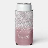 Naam Lichtroze en Silver Glittery Glam Script Seltzer Blikjeskoeler (Seltzer Voorkant)