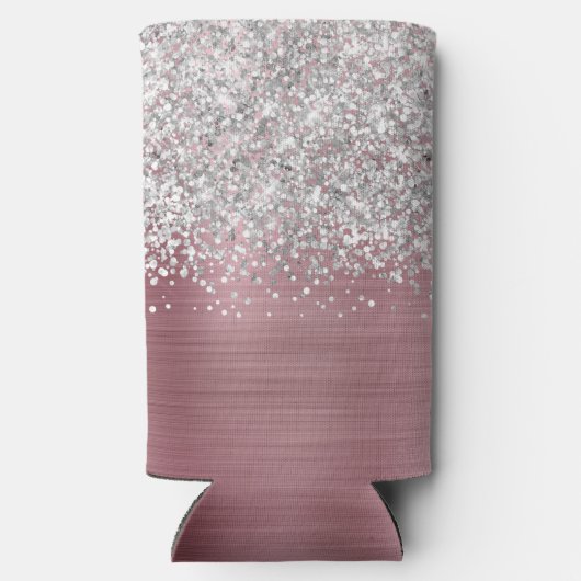 Naam Lichtroze en Silver Glittery Glam Script Seltzer Blikjeskoeler (Achterkant)