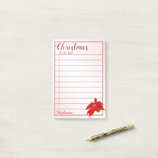 Naam | Lijst van kersttouwen: Red Poinsettia Post-it® Notes (Op bureau)