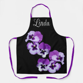  naam Linda  paarse pansy floral Schort