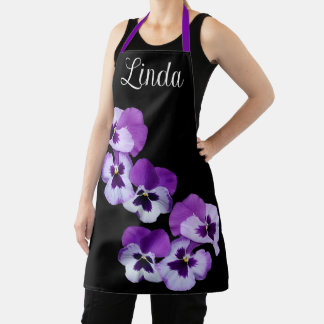naam Linda paarse pansy floral Schort