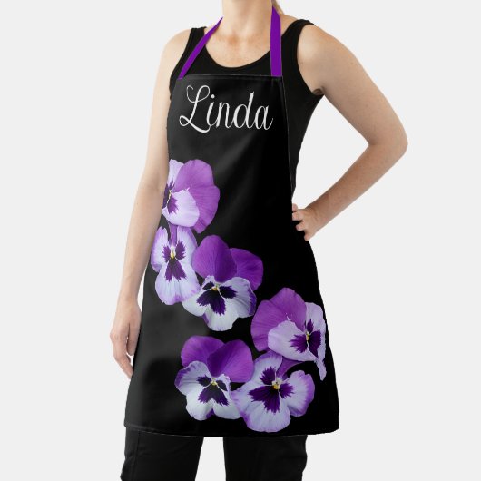  naam Linda  paarse pansy floral Schort (Insitu)