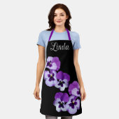  naam Linda  paarse pansy floral Schort (Gedragen)