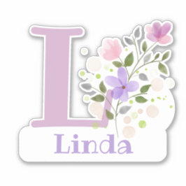 Naam Linda plus Initiaal met Floral Design Sticker
