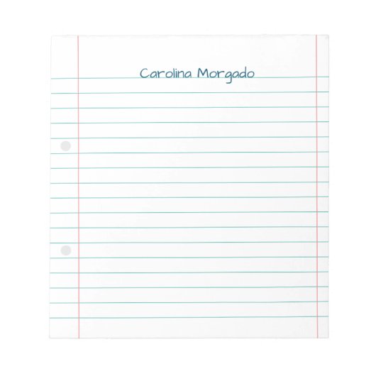 Naam Lined Back School Ruled Paper Teacher Student Notitieblok (Voorkant)