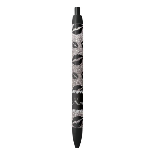 Naam lipstick kisses Silver Glitter Zwarte Inkt Pen (Voorkant Verticaal)