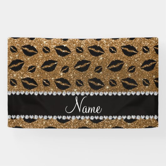 Naam lipstickisses gold glitter spandoek (Horizontaal)