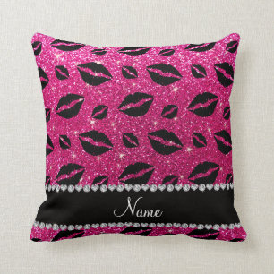 Naam lipstickisses neon hot roze glitter kussen