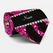 Naam lipstickisses neon hot roze glitter stropdas (Opgerold)