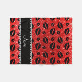 Naam lipstickisses neon red glitter fleece deken (Voorkant (Horizontaal))