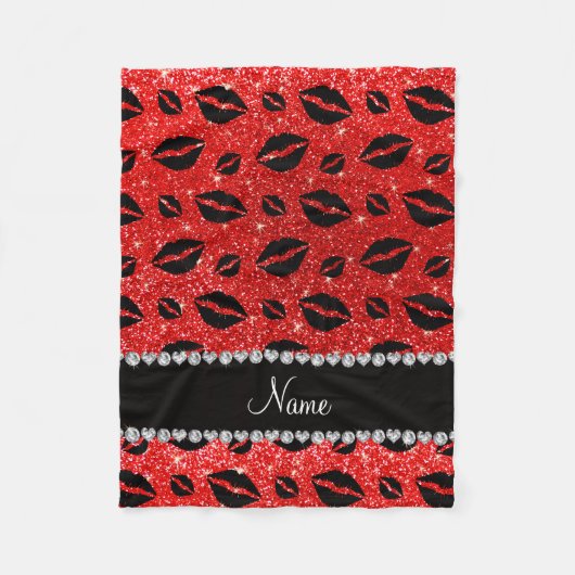 Naam lipstickisses neon red glitter fleece deken (Voorkant)