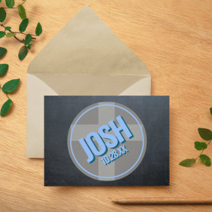 Naam Logo Chalkboard Blauw Bevestiging Dank u Notitiekaartje