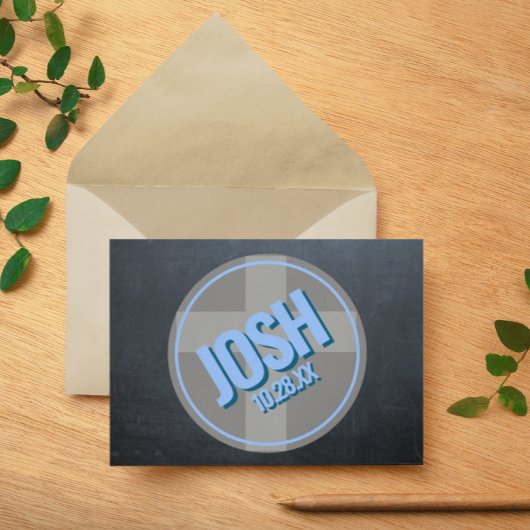 Naam Logo Chalkboard Blauw Bevestiging Dank u Notitiekaartje